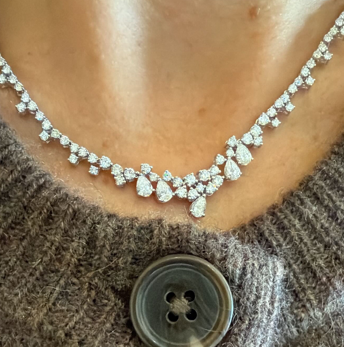 Scattered Lab Diamond Round & Pear Partway Tennis Necklace
