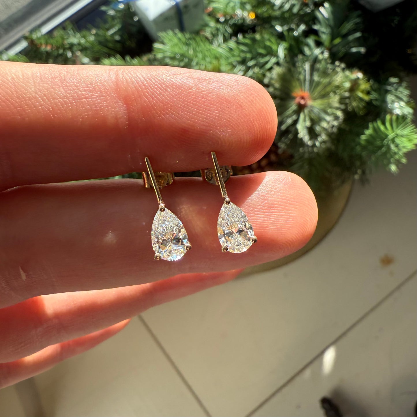Lab Diamond Pear Drop Bar Earrings