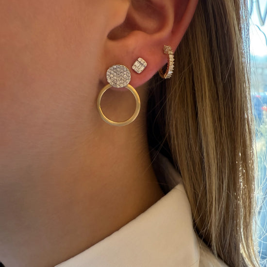 Pave Disc & Brushed Gold Earrings