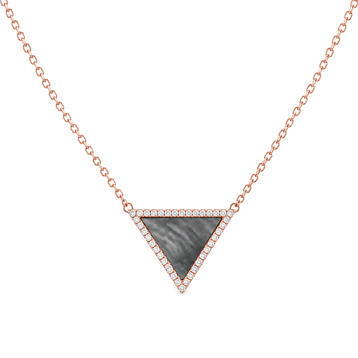 Grey Mother of Pearl Triangle & Diamond Halo Necklace