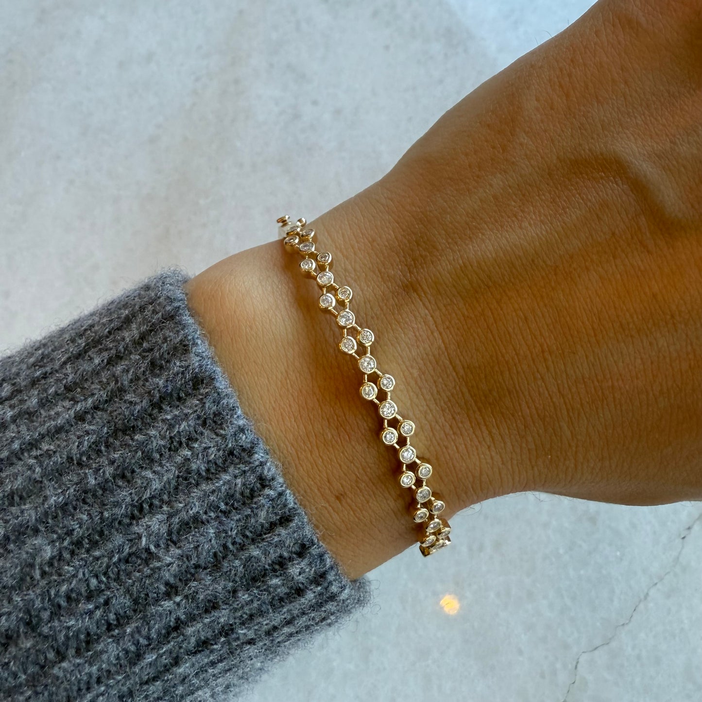Double Row Round Bezel Diamond Bangle