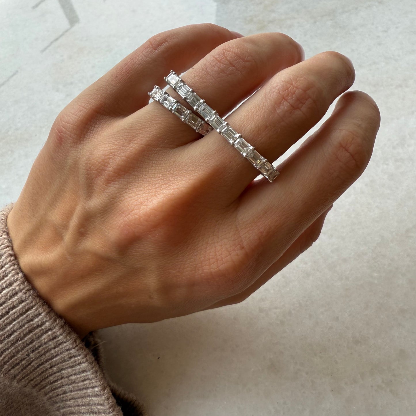 Lab Emerald Diamond Double Finger Ring