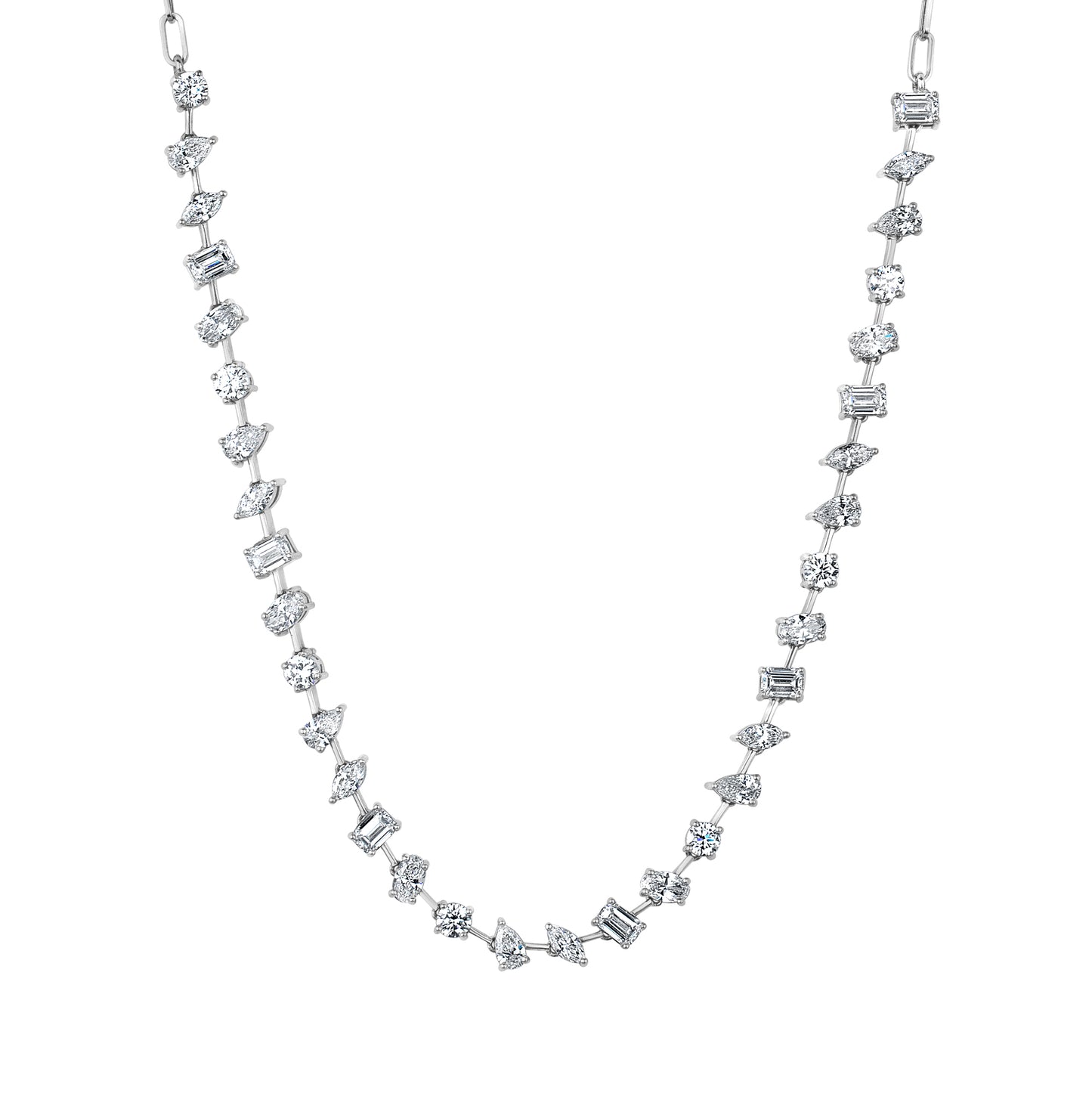 Lab Grown Partway Mixed Shape Diamond Tennis Necklace on Paperclip Chain