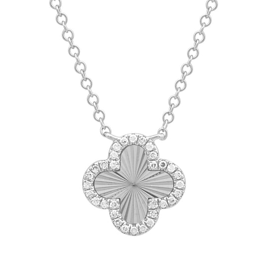 Mini Fluted Gold & Diamond Clover Necklace