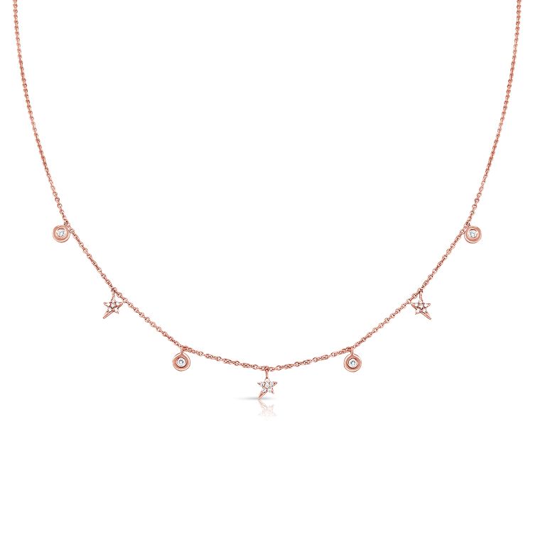 Dainty Hanging Bezel Diamond & Star Chain Necklace