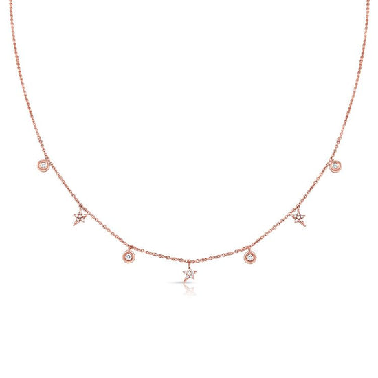 Dainty Hanging Bezel Diamond & Star Chain Necklace