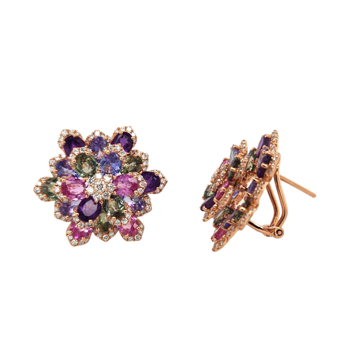 Mixed Color & Diamond Floret Earrings