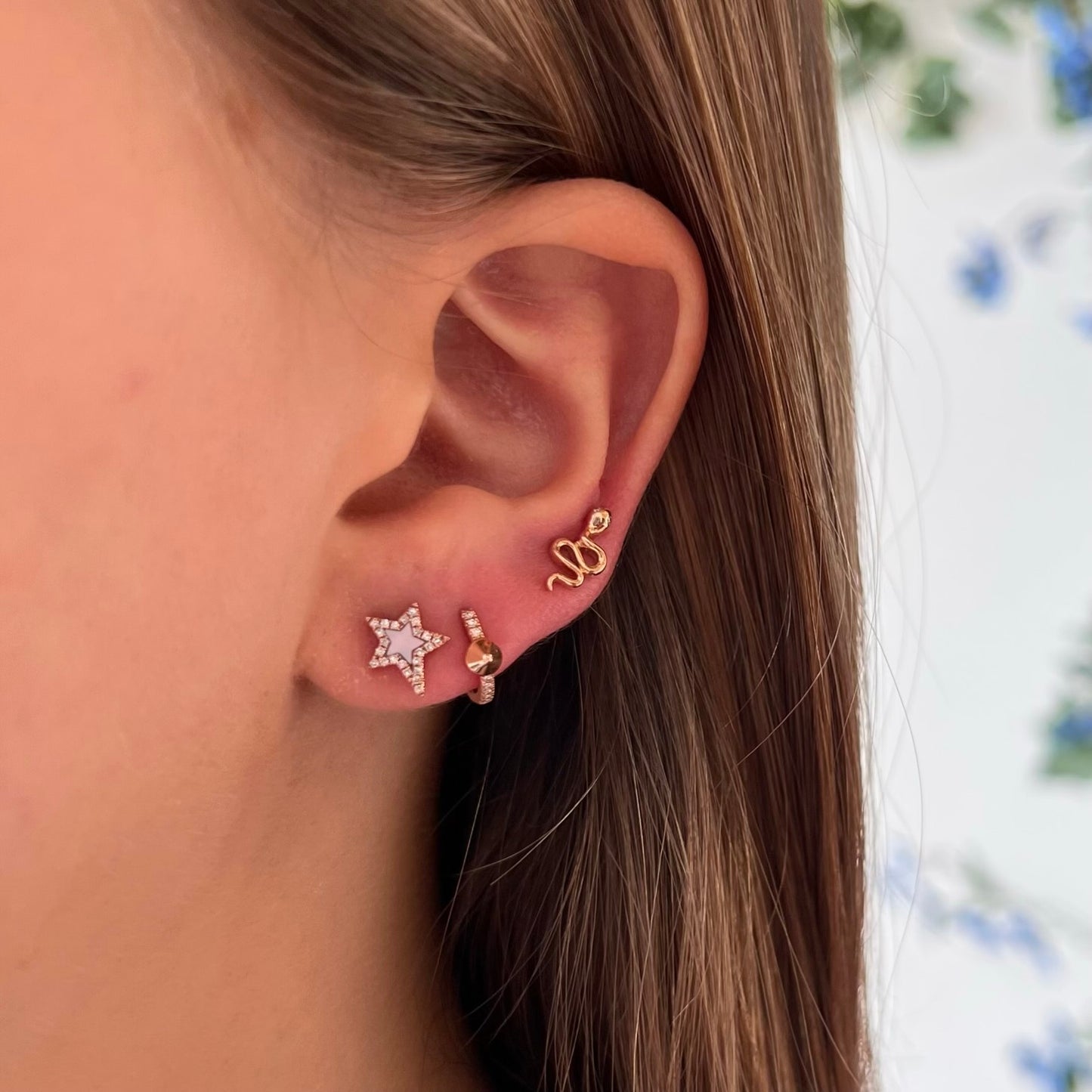 Diamond Halo + Mother Of Pearl Star Earrings