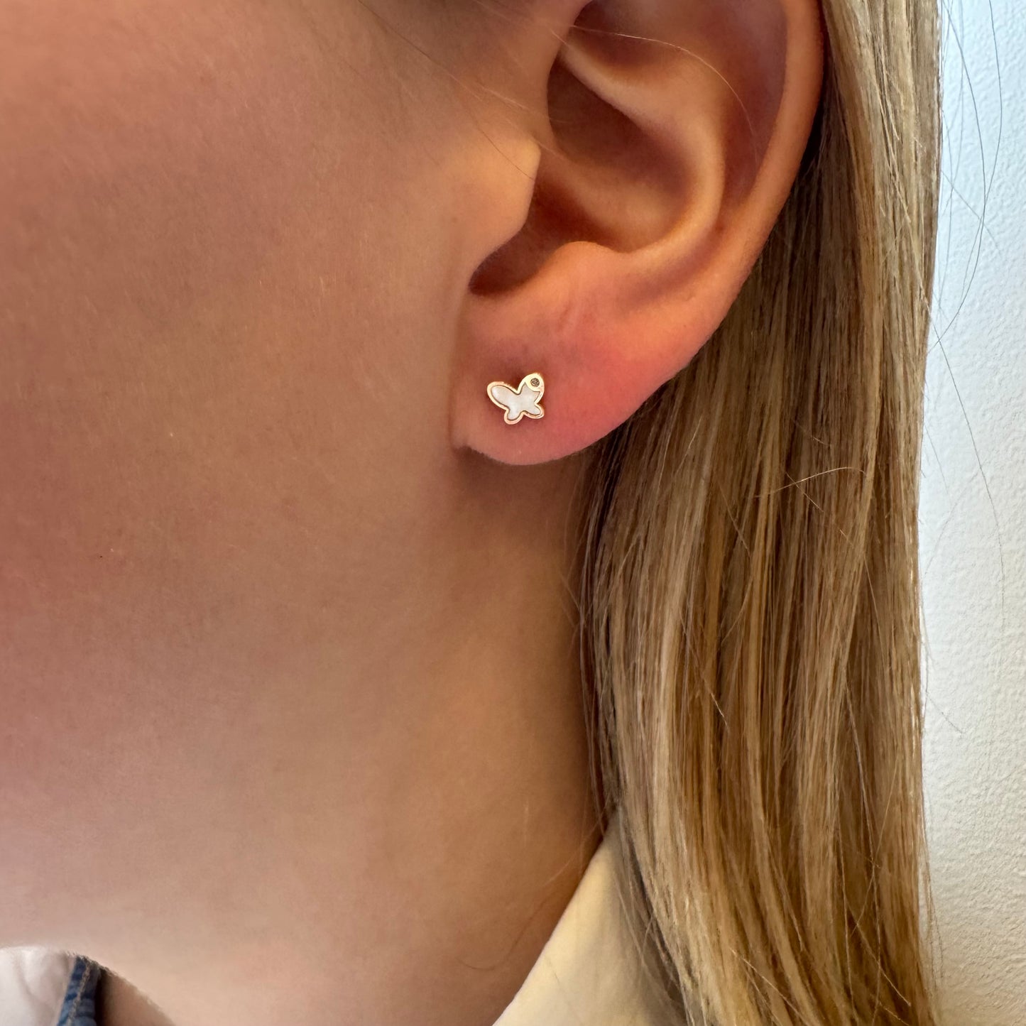 Mother of Pearl Butterfly & CZ Screwback Earrings