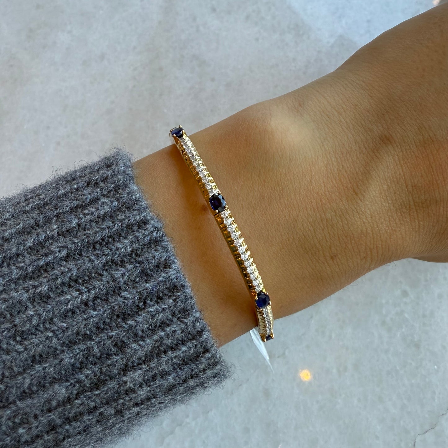 Gold & Diamond Stretch Bracelet With 8 Station Colored Stones