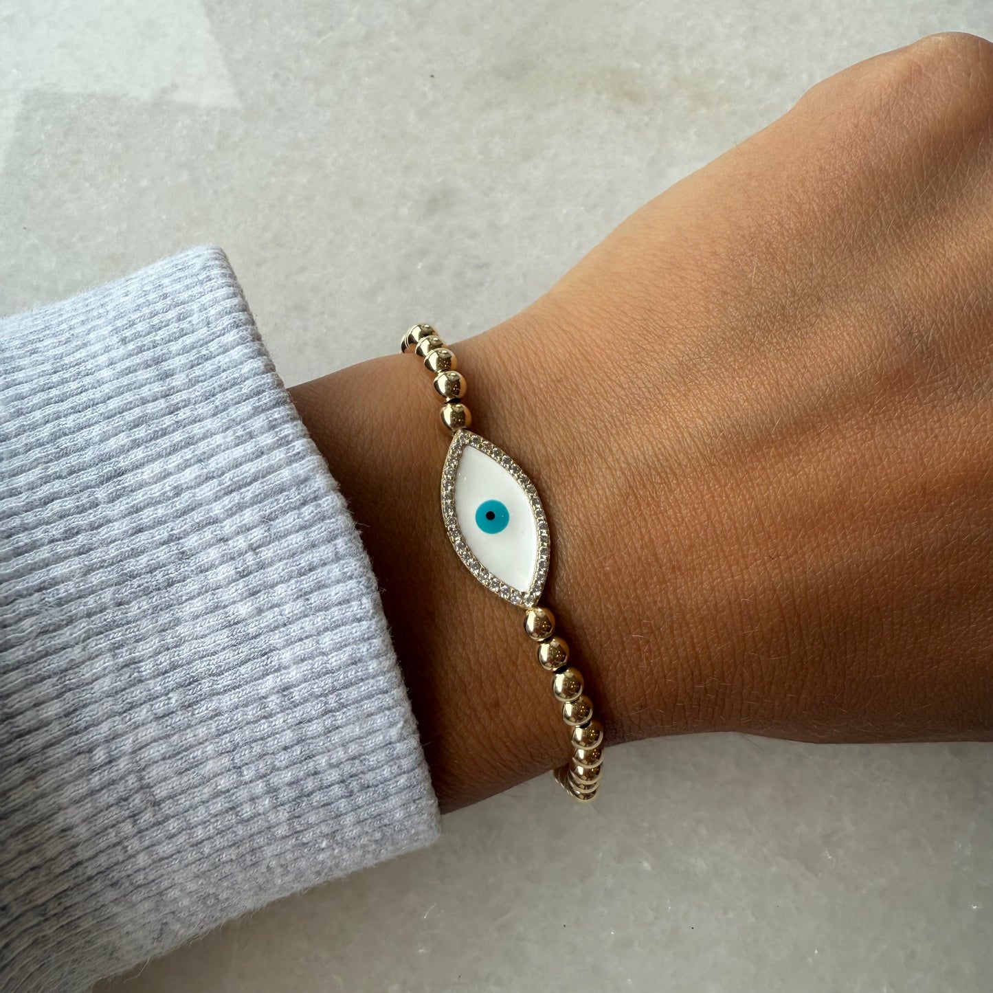 3 MM Stretch Ball Bracelet W Long Eye