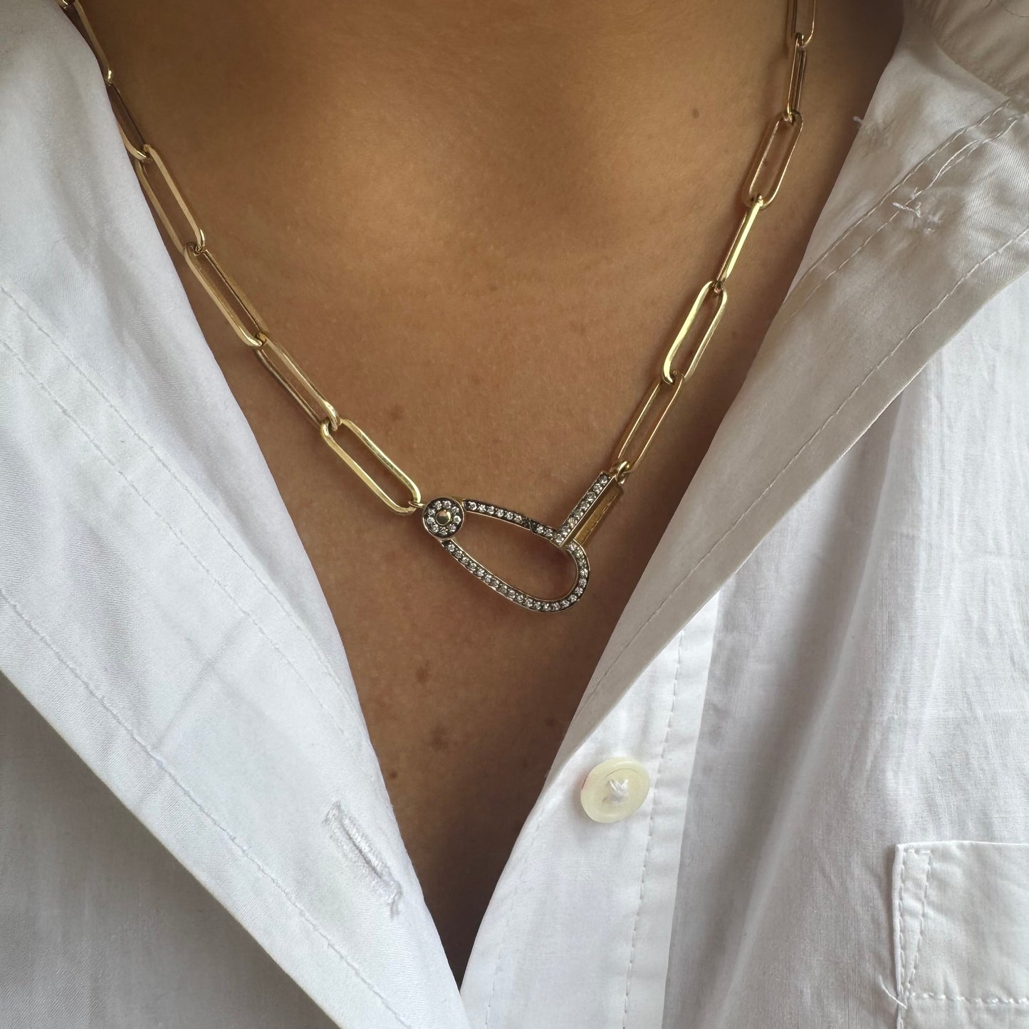 Large Paperclip Link Necklace with Black Rhodium Diamond Clasp