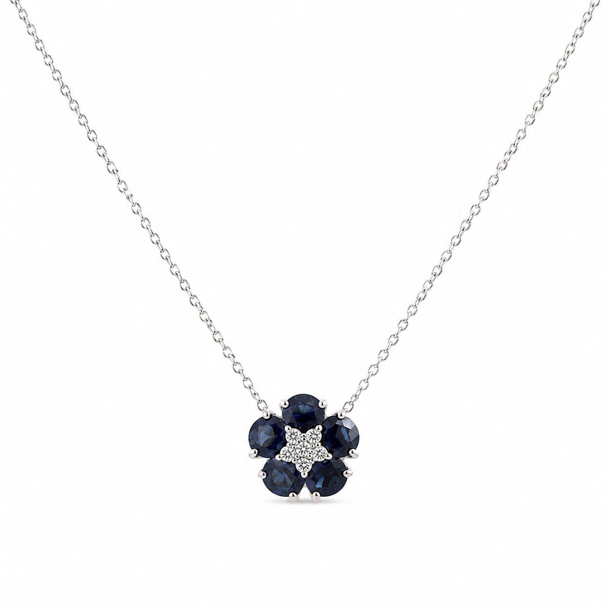 Blue Sapphire & Diamond Flower Necklace