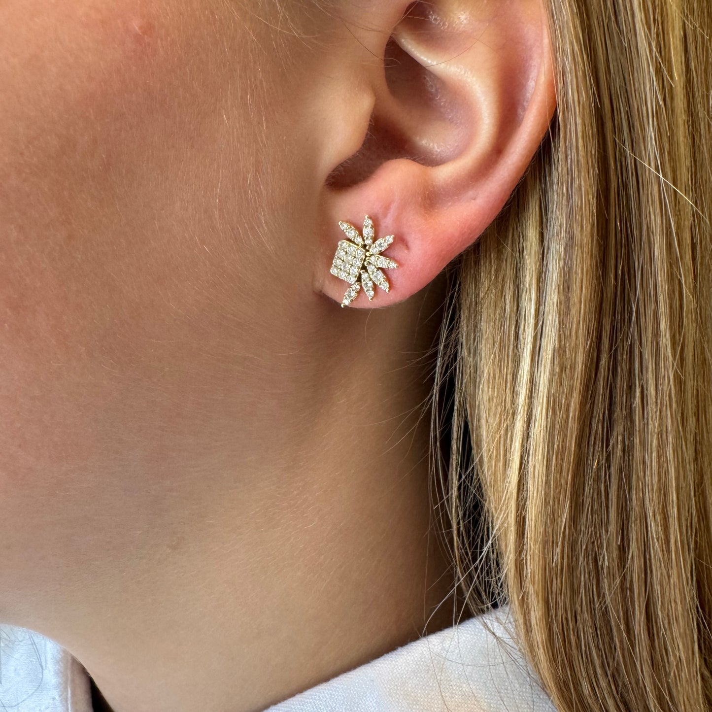 Cluster Emerald & Half Flower Diamond Earrings