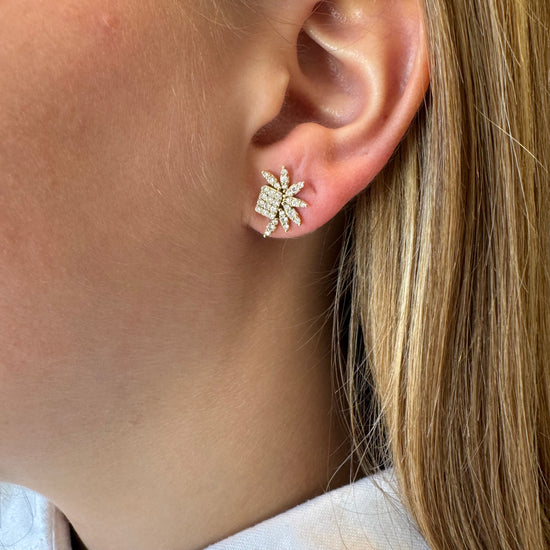 Cluster Emerald & Half Flower Diamond Earrings