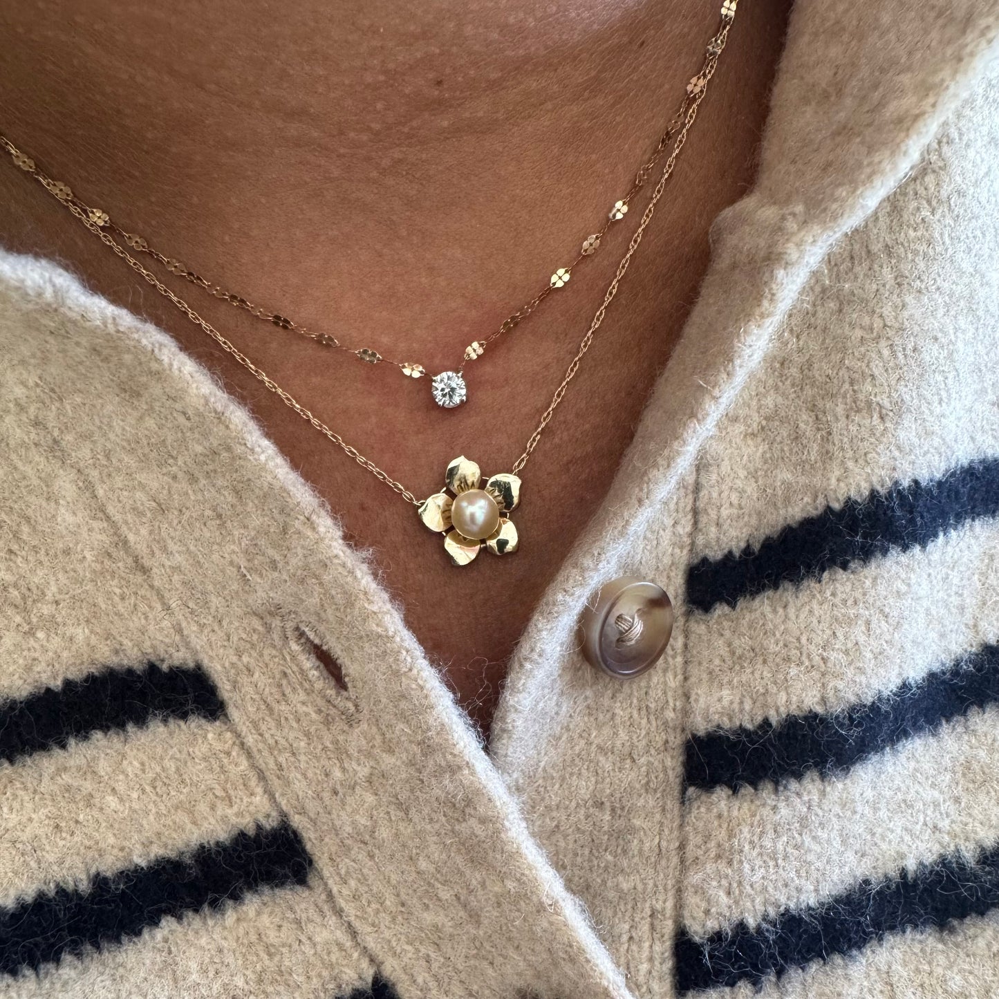 Gold & Pearl Flower Necklace
