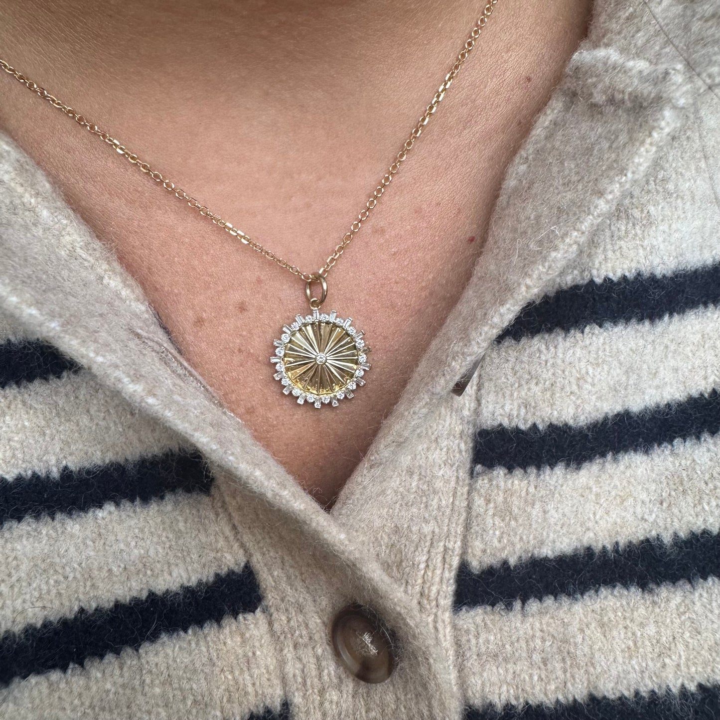 Fluted Gold & Diamond Spike Charm