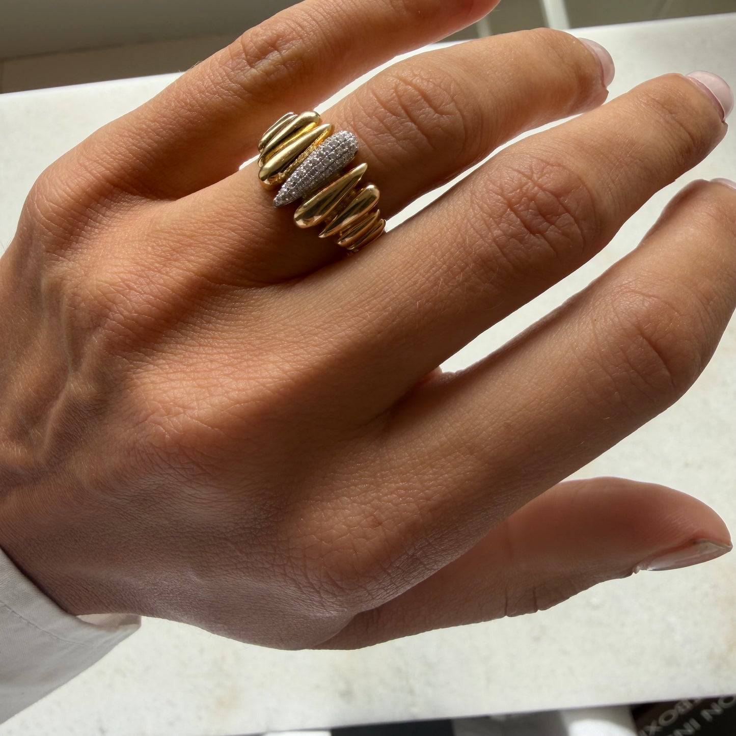 Puffed Gold & Pavé Diamond Spike Ring