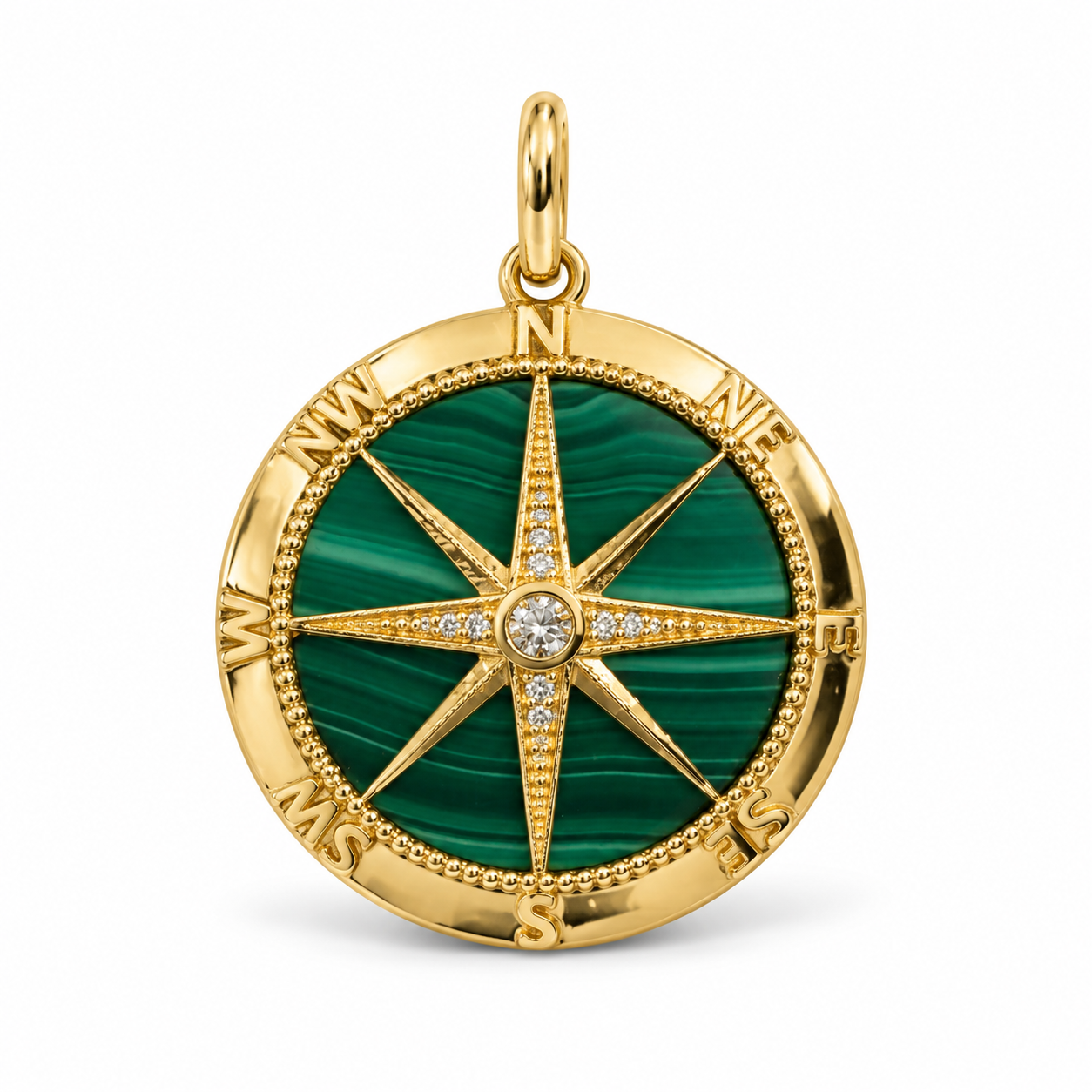 Malachite & Diamond Compass Charm