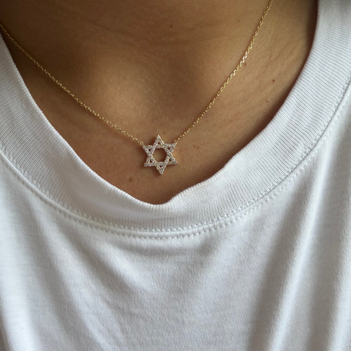 VBJ Medium LAB Diamond Magen David Necklace