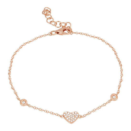 Heart With Two Bezel Diamonds On Chain Bracelet