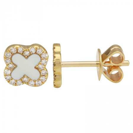 Mini Mother of Pearl and Diamond Clover Studs