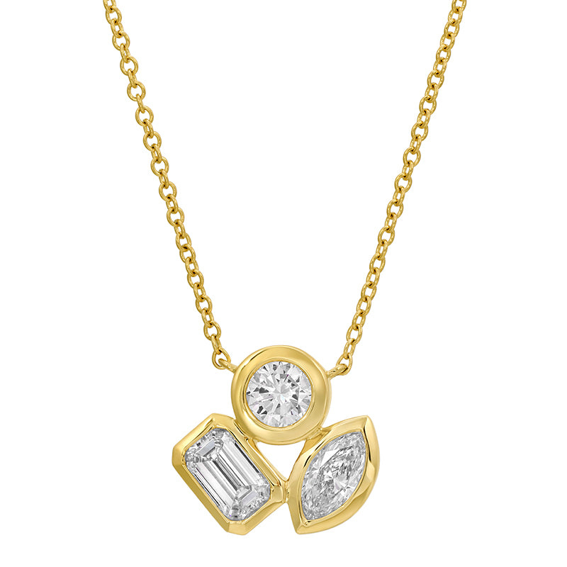 3 Stone Lab Bezel Diamond Necklace