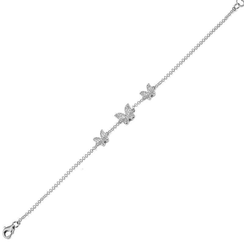 3 Station Pave Diamond Butterfly Bracelet