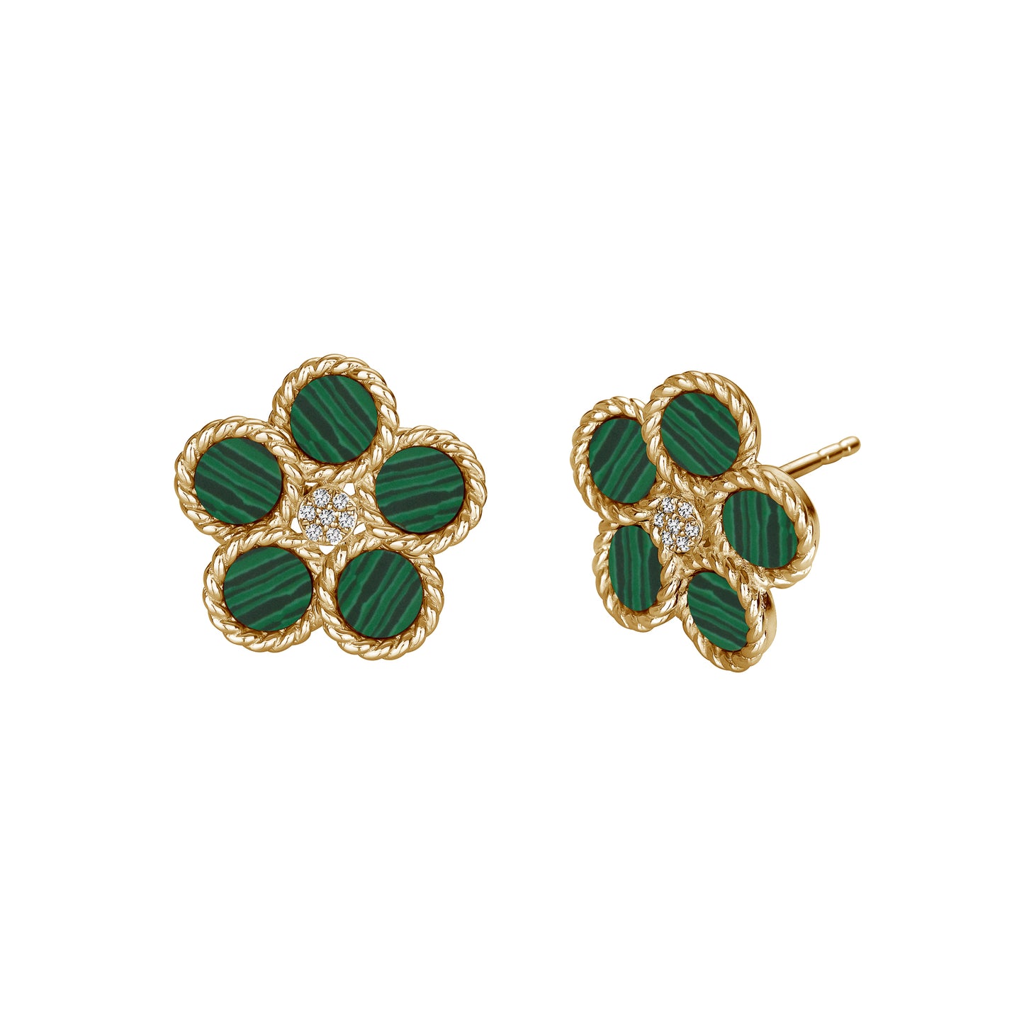 5 Petal Malachite & Diamond Earrings