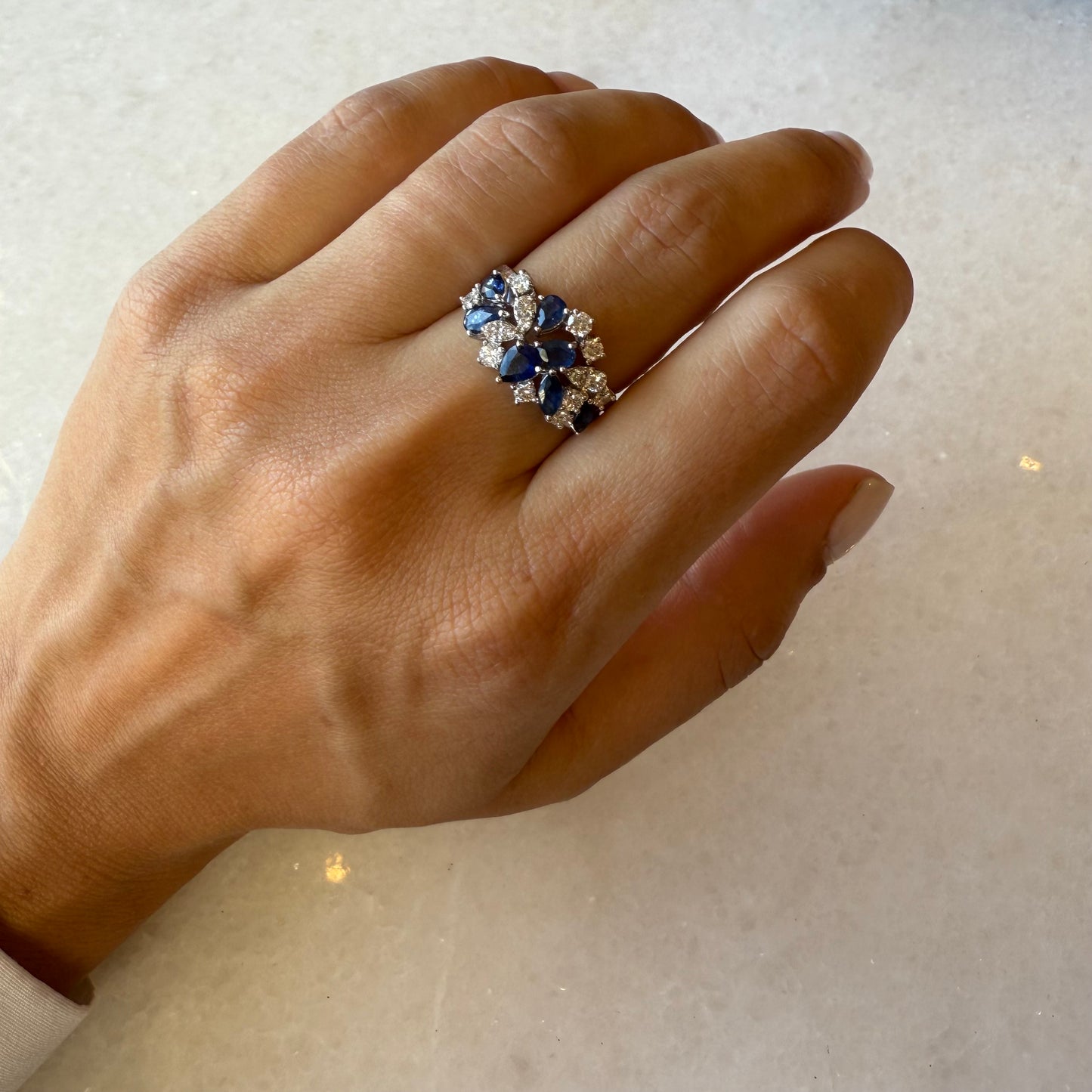 Blue Sapphire & Mixed Diamond Ring