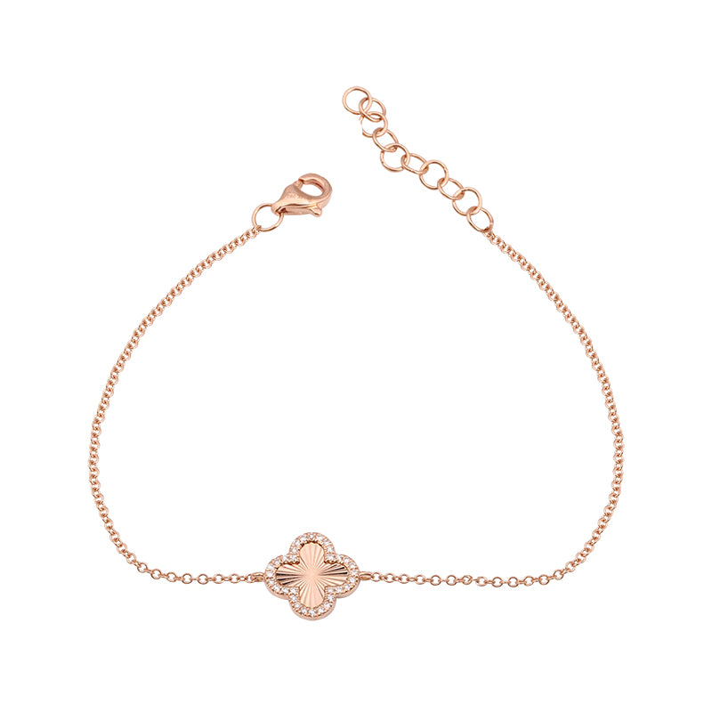 Mini Fluted Gold & Diamond Clover Bracelet