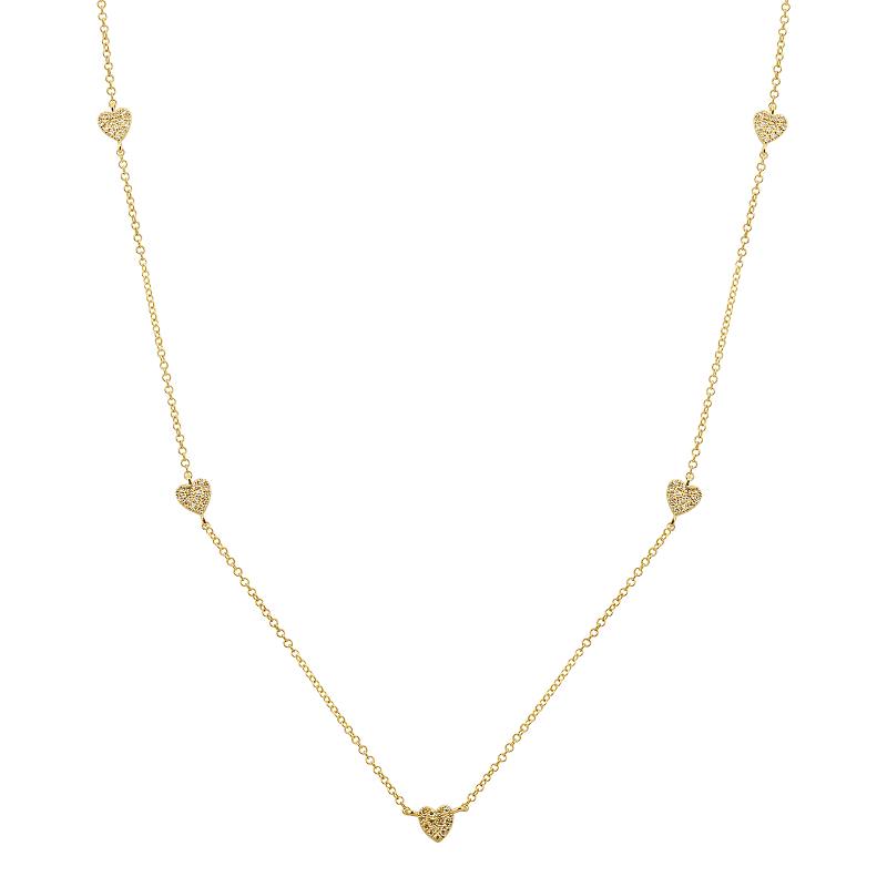 5 Station Gold & Diamond Hearts Necklace