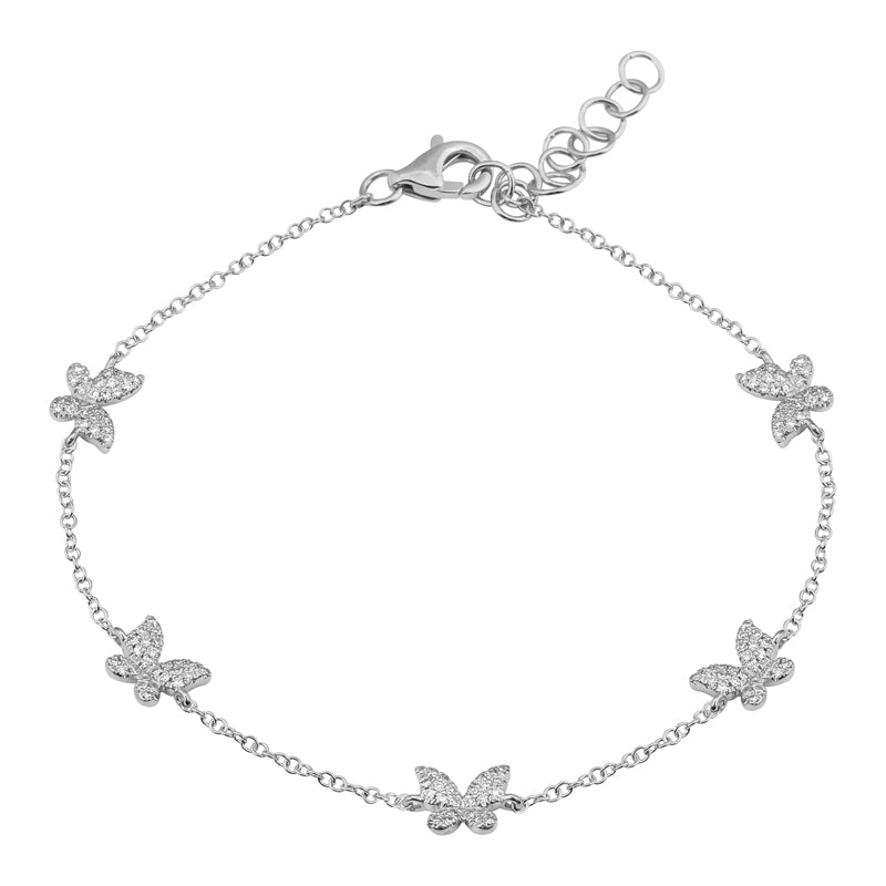 5 Station Pave Diamond Butterfly Bracelet