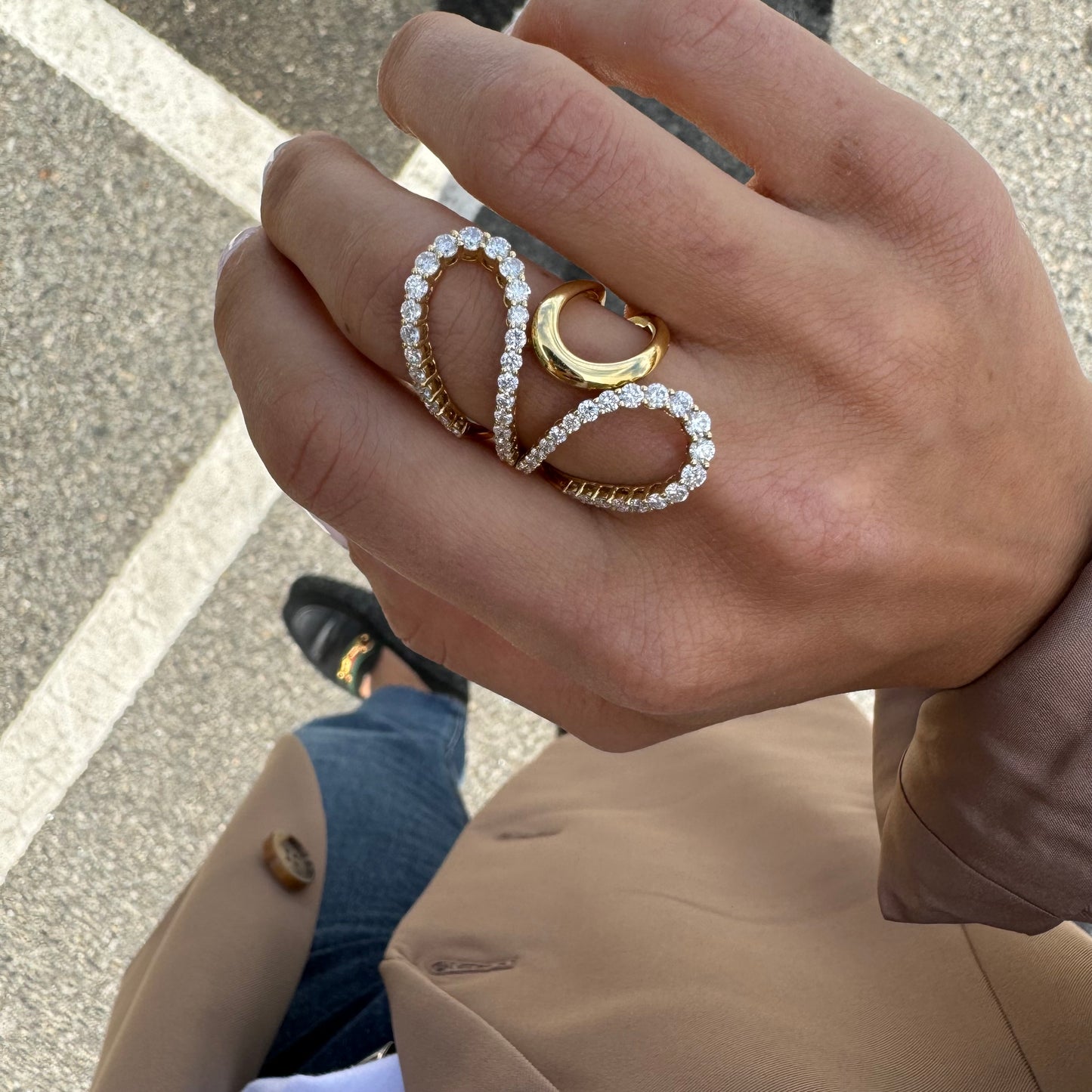Double Diamond Loop Full Finger Ring