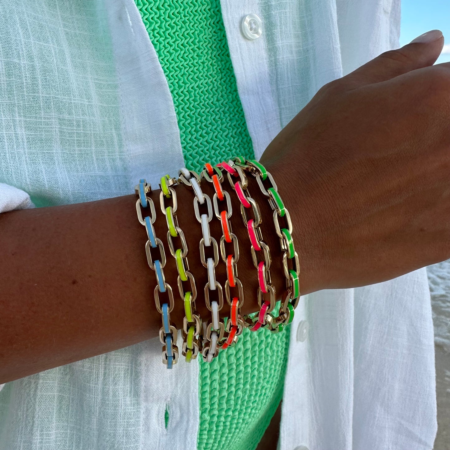 Square Link Bracelet, Colored Enamel