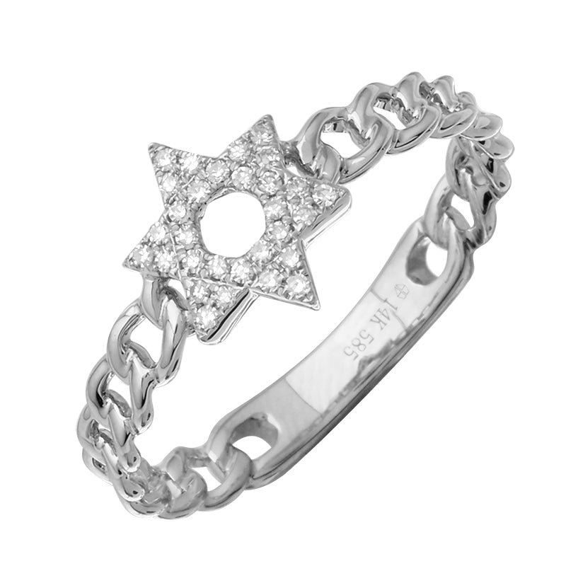 Medium Diamond Magen David on Cuban link Ring