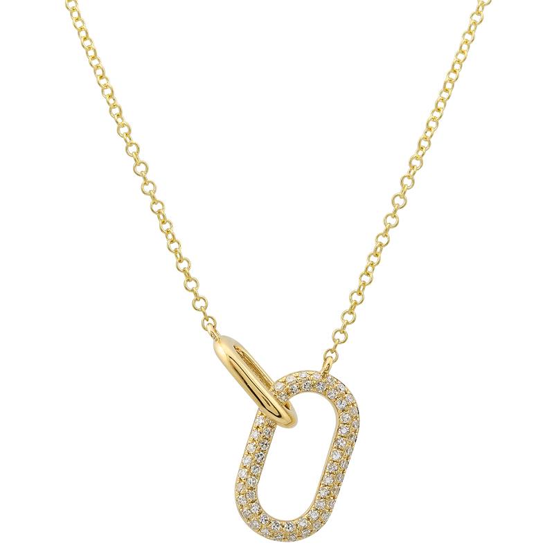 Large Interlocking Gold & Diamond Oval Necklace