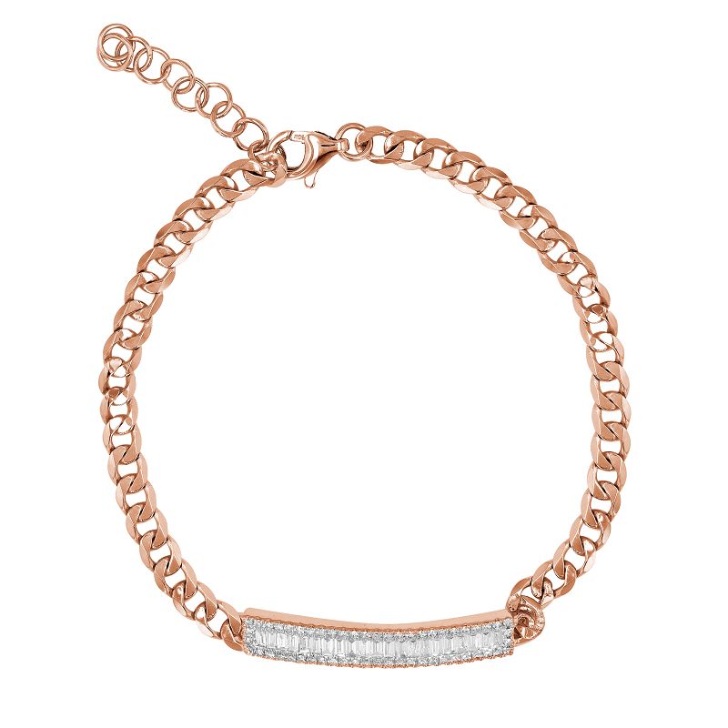 Cuban Bracelet With Baguette Diamond Bar