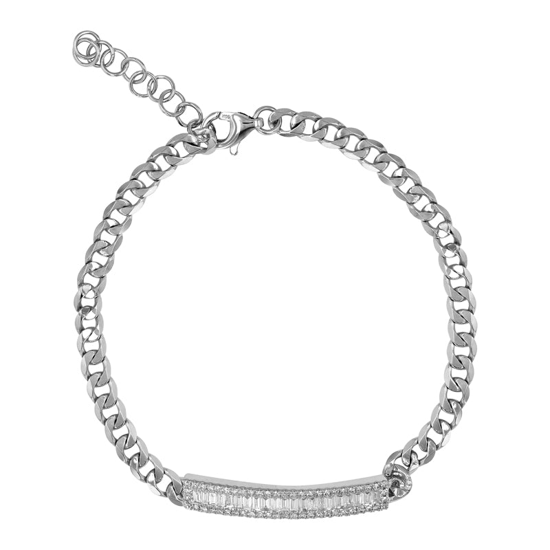 Cuban Bracelet With Baguette Diamond Bar