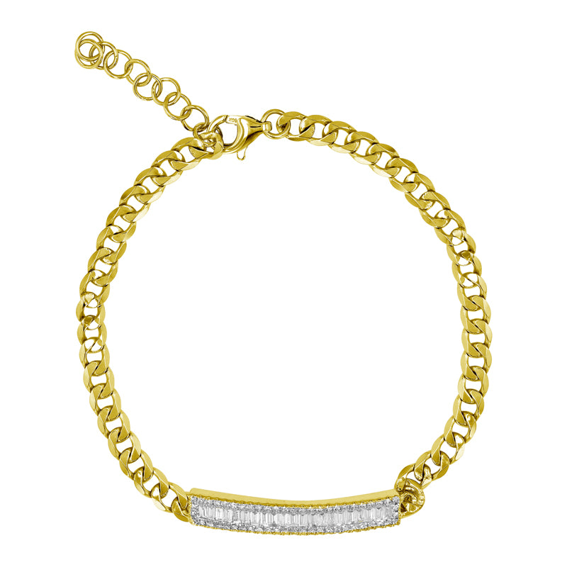 Cuban Bracelet With Baguette Diamond Bar