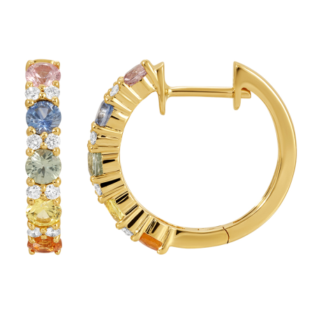 Multi Sapphire Diamond Huggie Earrings