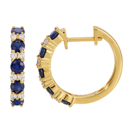 Diamond and Blue Sapphire Gold Huggies