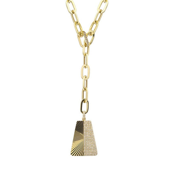 Paperclip Necklace W Fluted & Diamond Trapezoid Charm