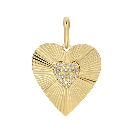 Large Ribbed Gold & Diamond Heart Charm