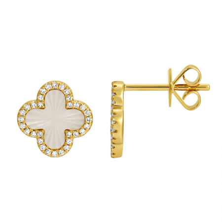 Small Fluted Diamond Clover Earrings