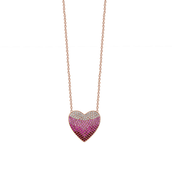 Large Pink Ombre Heart Necklace