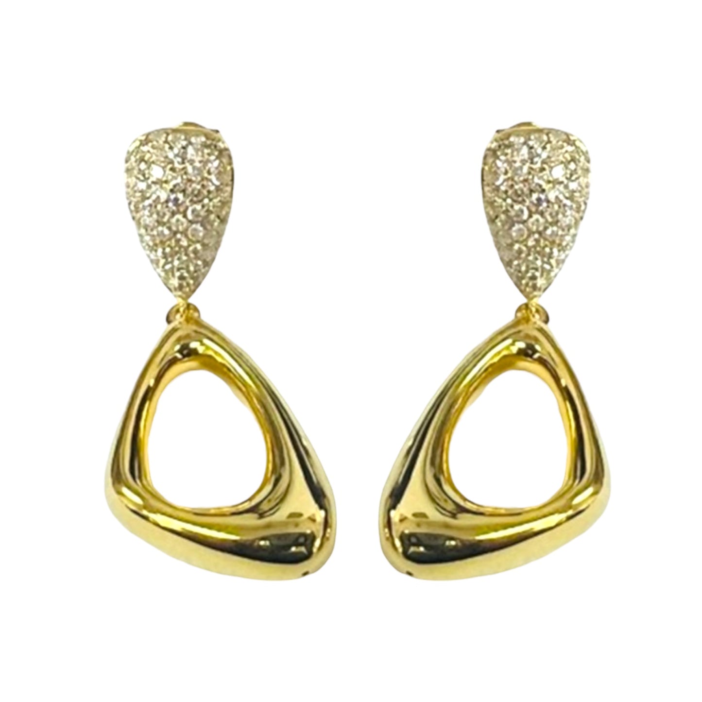 Pave Diamond Pear & Abstract Gold Drop Earrings