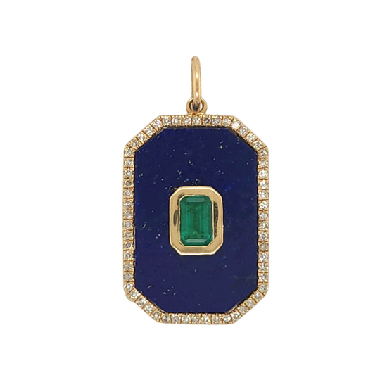 Colored Stone, Diamond & Emerald Rectangle Charm
