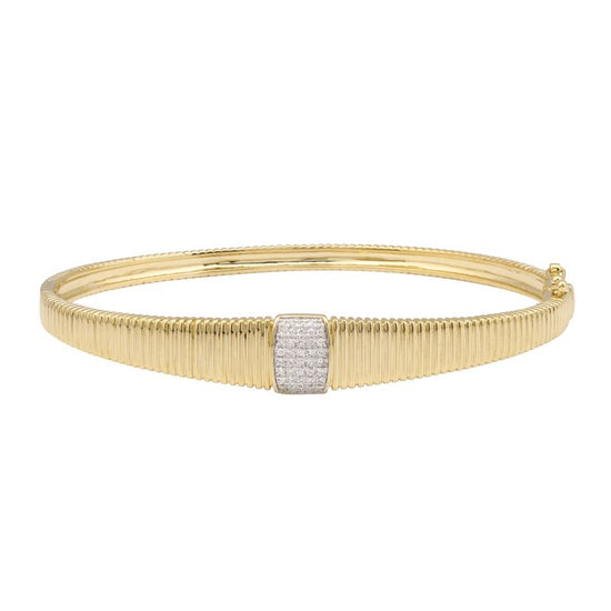 Gold Rib Textured Bangle Ribbed Gold Bangle With Diamonds – Velvet Box Jewels