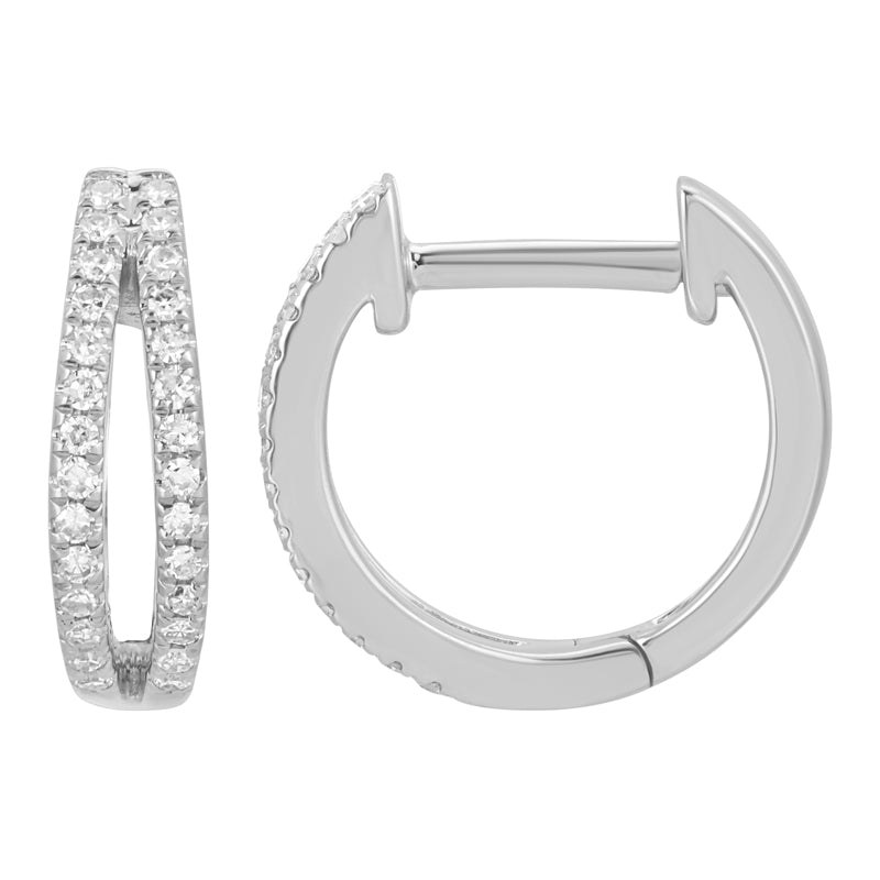 Double Row Diamond Mini Round Huggie Earrings, 11 mm